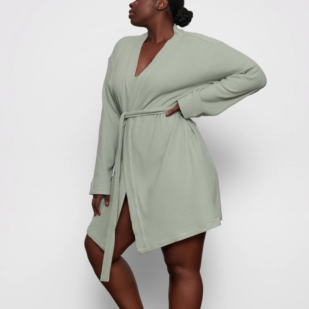 SKIMS Waffle Knit Robe Sage Green NO BELT